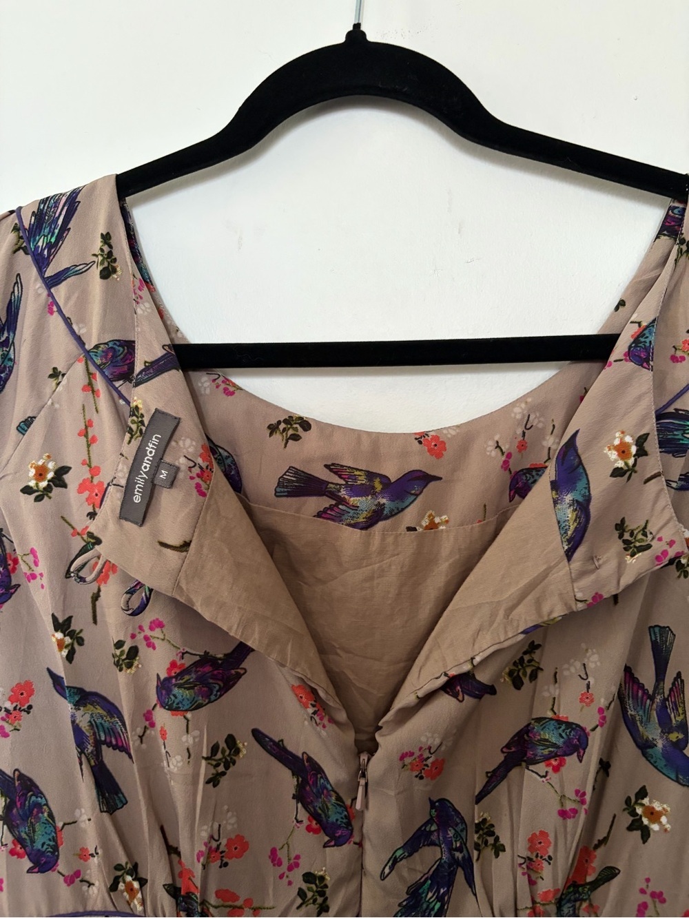 Emily And Fin Small Rachel Dress Bird-Print Cap Sleeve Dress - M - Picture 4 of 12